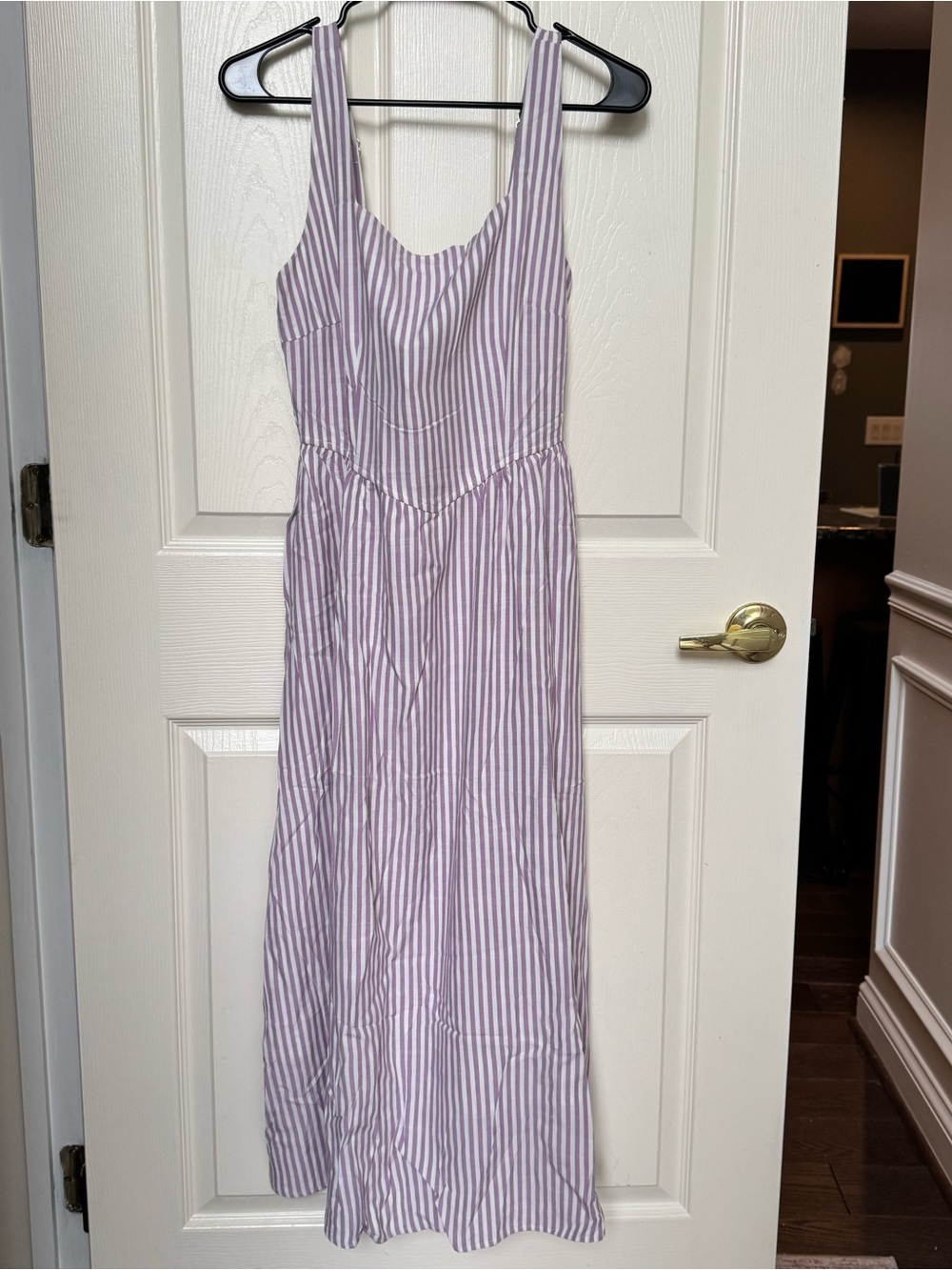 Striped Lilac Square-Neck Midi Dress - Picture 4 of 6